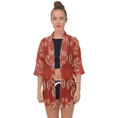 Floral Folk Damask Pattern Fantasy Flowers Floral Geometric Fantasy Open Front Chiffon Kimono by Eskimos