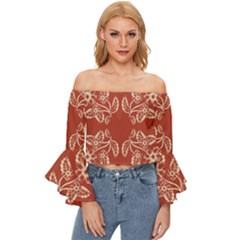 Floral Folk Damask Pattern Fantasy Flowers Floral Geometric Fantasy Off Shoulder Flutter Bell Sleeve Top by Eskimos