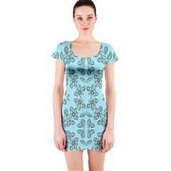 Floral Folk Damask Pattern Fantasy Flowers Floral Geometric Fantasy Short Sleeve Bodycon Dress by Eskimos