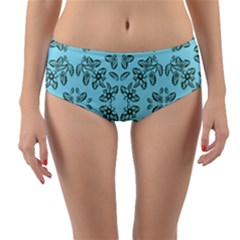 Floral Folk Damask Pattern Fantasy Flowers Floral Geometric Fantasy Reversible Mid-waist Bikini Bottoms by Eskimos