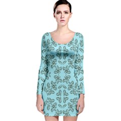 Floral Folk Damask Pattern Fantasy Flowers Floral Geometric Fantasy Long Sleeve Velvet Bodycon Dress by Eskimos