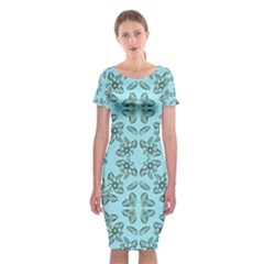 Floral Folk Damask Pattern Fantasy Flowers Floral Geometric Fantasy Classic Short Sleeve Midi Dress