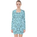 Floral folk damask pattern Fantasy flowers Floral geometric fantasy V-neck Bodycon Long Sleeve Dress View1