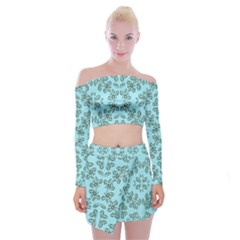 Floral Folk Damask Pattern Fantasy Flowers Floral Geometric Fantasy Off Shoulder Top With Mini Skirt Set by Eskimos