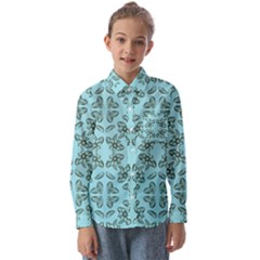 Floral Folk Damask Pattern Fantasy Flowers Floral Geometric Fantasy Kids  Long Sleeve Shirt by Eskimos