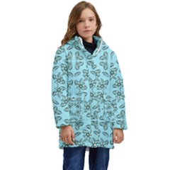 Floral Folk Damask Pattern Fantasy Flowers Floral Geometric Fantasy Kid s Hooded Longline Puffer Jacket by Eskimos