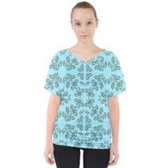 Floral Folk Damask Pattern Fantasy Flowers Floral Geometric Fantasy V-neck Dolman Drape Top by Eskimos