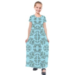 Floral Folk Damask Pattern Fantasy Flowers Floral Geometric Fantasy Kids  Short Sleeve Maxi Dress