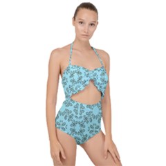 Floral Folk Damask Pattern Fantasy Flowers Floral Geometric Fantasy Scallop Top Cut Out Swimsuit by Eskimos