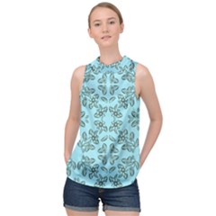 Floral Folk Damask Pattern Fantasy Flowers Floral Geometric Fantasy High Neck Satin Top by Eskimos