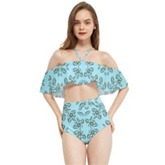 Floral Folk Damask Pattern Fantasy Flowers Floral Geometric Fantasy Halter Flowy Bikini Set  by Eskimos