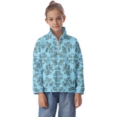 Floral Folk Damask Pattern Fantasy Flowers Floral Geometric Fantasy Kids  Half Zip Hoodie