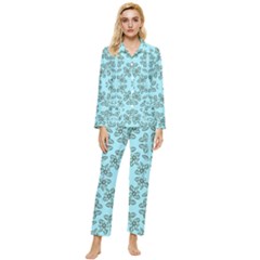 Floral Folk Damask Pattern Fantasy Flowers Floral Geometric Fantasy Womens  Long Sleeve Velvet Pocket Pajamas Set by Eskimos