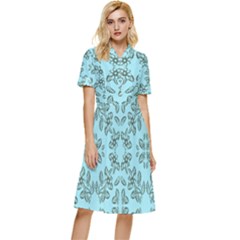 Floral Folk Damask Pattern Fantasy Flowers Floral Geometric Fantasy Button Top Knee Length Dress by Eskimos