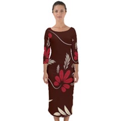 Sfolk Flowers Print Floral Pattern Ethnic Art Quarter Sleeve Midi Bodycon Dress by Eskimos