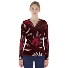 Sfolk Flowers Print Floral Pattern Ethnic Art V-neck Long Sleeve Top by Eskimos