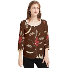 Sfolk Flowers Print Floral Pattern Ethnic Art Chiffon Quarter Sleeve Blouse by Eskimos