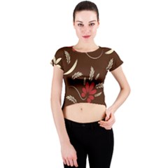 Sfolk Flowers Print Floral Pattern Ethnic Art Crew Neck Crop Top