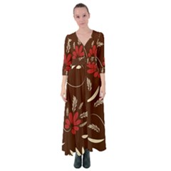 Sfolk Flowers Print Floral Pattern Ethnic Art Button Up Maxi Dress by Eskimos