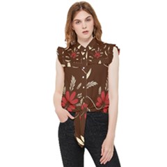 Sfolk Flowers Print Floral Pattern Ethnic Art Frill Detail Shirt