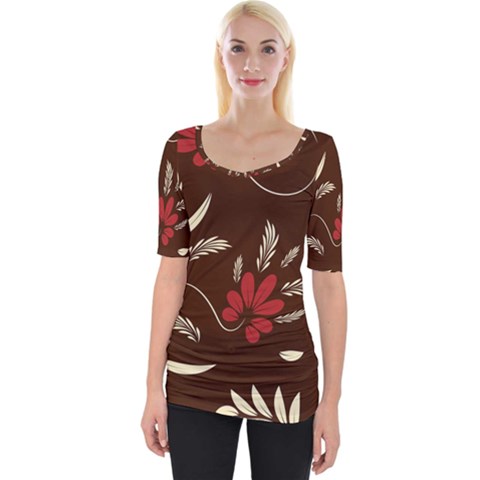 Sfolk Flowers Print Floral Pattern Ethnic Art Wide Neckline Tee by Eskimos