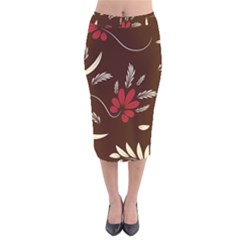 Sfolk Flowers Print Floral Pattern Ethnic Art Velvet Midi Pencil Skirt