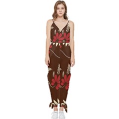 Sfolk Flowers Print Floral Pattern Ethnic Art Sleeveless Tie Ankle Chiffon Jumpsuit