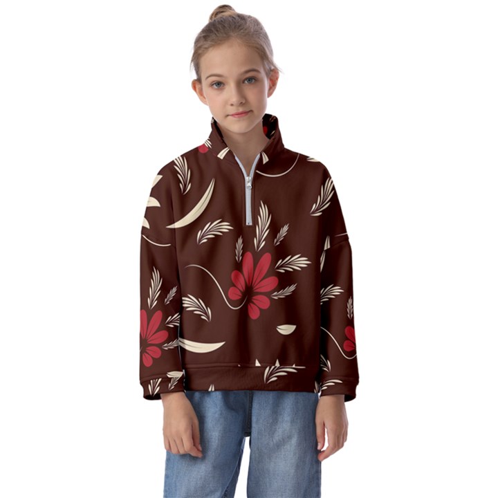 SFolk flowers print Floral pattern Ethnic art Kids  Half Zip Hoodie