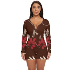 Sfolk Flowers Print Floral Pattern Ethnic Art Long Sleeve Boyleg Swimsuit