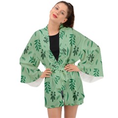 Folk Flowers Print Floral Pattern Ethnic Art Long Sleeve Kimono by Eskimos