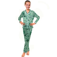 Folk Flowers Print Floral Pattern Ethnic Art Kid s Satin Long Sleeve Pajamas Set