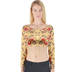 Floral Folk Damask Pattern Fantasy Flowers Floral Geometric Fantasy Long Sleeve Crop Top by Eskimos