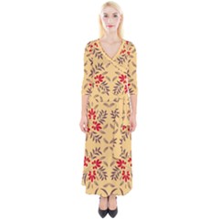 Floral Folk Damask Pattern Fantasy Flowers Floral Geometric Fantasy Quarter Sleeve Wrap Maxi Dress by Eskimos