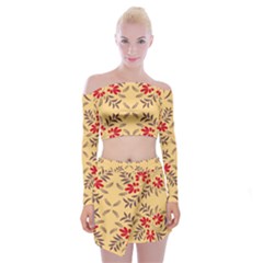 Floral Folk Damask Pattern Fantasy Flowers Floral Geometric Fantasy Off Shoulder Top With Mini Skirt Set by Eskimos