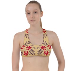 Floral Folk Damask Pattern Fantasy Flowers Floral Geometric Fantasy Criss Cross Racerback Sports Bra by Eskimos