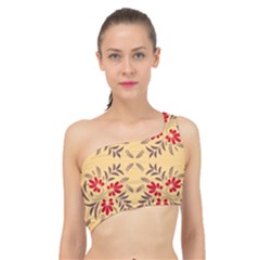 Floral Folk Damask Pattern Fantasy Flowers Floral Geometric Fantasy Spliced Up Bikini Top  by Eskimos