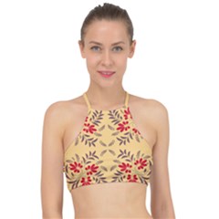 Floral Folk Damask Pattern Fantasy Flowers Floral Geometric Fantasy Racer Front Bikini Top by Eskimos