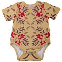 Floral Folk Damask Pattern Fantasy Flowers Floral Geometric Fantasy Baby Short Sleeve Onesie Bodysuit by Eskimos