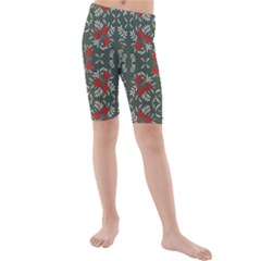 Floral Folk Damask Pattern Fantasy Flowers Floral Geometric Fantasy Kids  Mid Length Swim Shorts by Eskimos