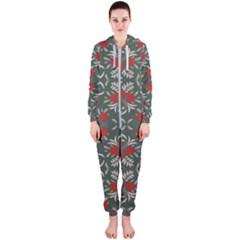 Floral Folk Damask Pattern Fantasy Flowers Floral Geometric Fantasy Hooded Jumpsuit (ladies) by Eskimos