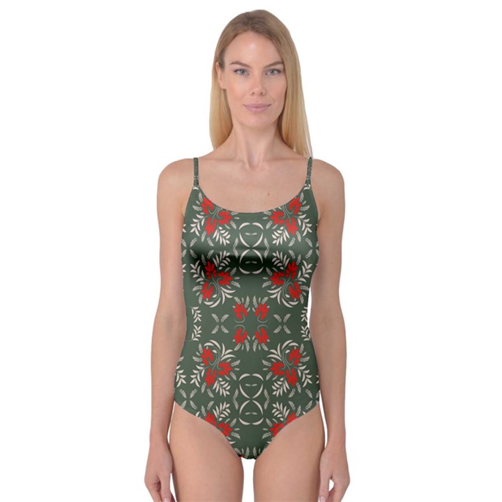 Floral folk damask pattern Fantasy flowers Floral geometric fantasy Camisole Leotard 