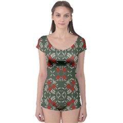 Floral Folk Damask Pattern Fantasy Flowers Floral Geometric Fantasy Boyleg Leotard  by Eskimos