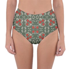 Floral Folk Damask Pattern Fantasy Flowers Floral Geometric Fantasy Reversible High-waist Bikini Bottoms by Eskimos