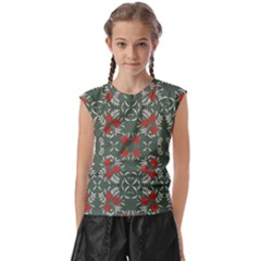 Floral Folk Damask Pattern Fantasy Flowers Floral Geometric Fantasy Kids  Raglan Cap Sleeve Tee