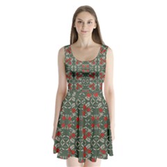 Floral Folk Damask Pattern Fantasy Flowers Floral Geometric Fantasy Split Back Mini Dress  by Eskimos