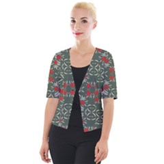 Floral Folk Damask Pattern Fantasy Flowers Floral Geometric Fantasy Cropped Button Cardigan by Eskimos