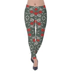 Floral Folk Damask Pattern Fantasy Flowers Floral Geometric Fantasy Velvet Leggings by Eskimos