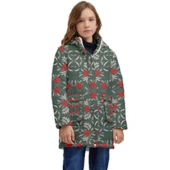 Floral Folk Damask Pattern Fantasy Flowers Floral Geometric Fantasy Kid s Hooded Longline Puffer Jacket by Eskimos