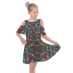 Floral Folk Damask Pattern Fantasy Flowers Floral Geometric Fantasy Kids  Shoulder Cutout Chiffon Dress by Eskimos