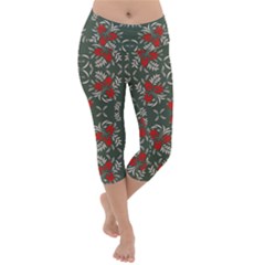 Floral Folk Damask Pattern Fantasy Flowers Floral Geometric Fantasy Lightweight Velour Capri Yoga Leggings by Eskimos